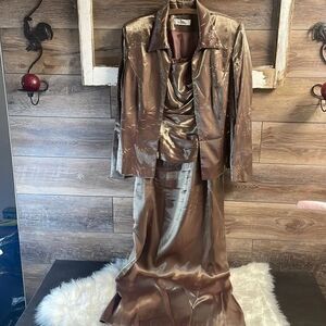 Patra Evening Gown with Jacket, Chocolate Brown with Rose Gold Embellishment 2pc